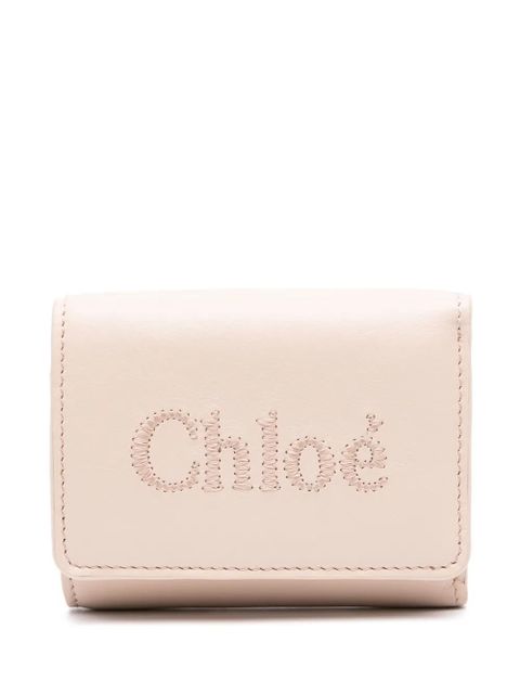 Chloé embroidered-logo leather wallet - Pink