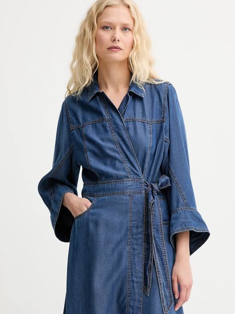 MUNTHE sukienka jeansowa PRESCOTT kolor niebieski midi rozkloszowana 252134025207