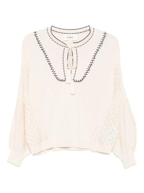Ba&Sh Bausca embroidered tassel-neck top - Neutrals - zdjęcie produktu nr 1