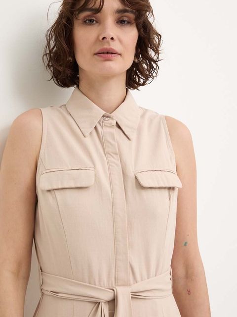 Answear.LAB sukienka kolor beżowy midi rozkloszowana