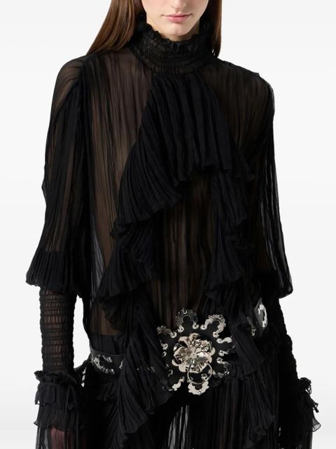 Blumarine pleated ruffled maxi dress - Black