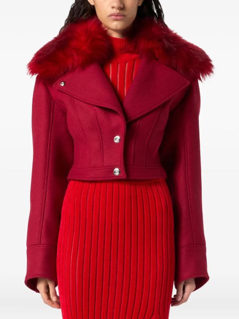 Blumarine faux-fur-collar cropped jacket - Red