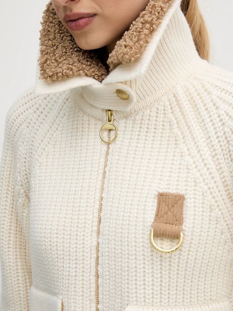 Barbour kardigan z dodatkiem wełny Marla kolor beżowy ciepły LKN1738