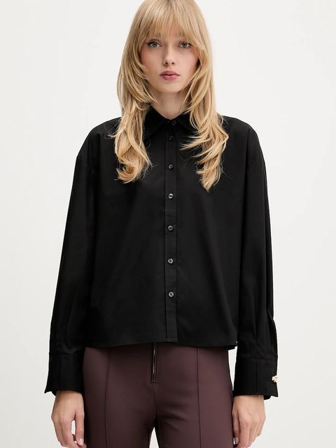 HUGO koszula bawełniana damska kolor czarny relaxed z kołnierzykiem klasycznym 50550548 - zdjęcie produktu nr 1