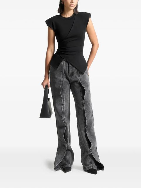 Manière De Voir wide-shoulder ruched-waist top - Black