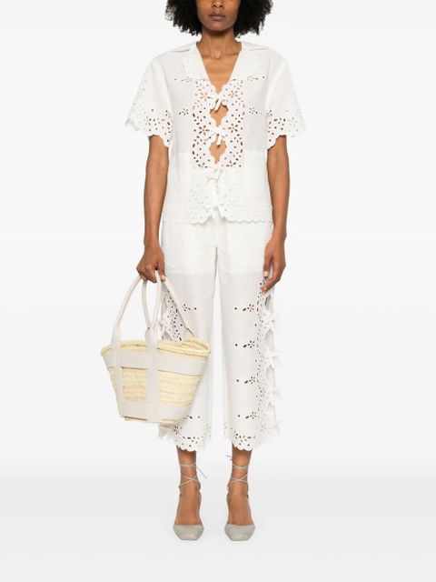 Self-Portrait embroidered trousers - White