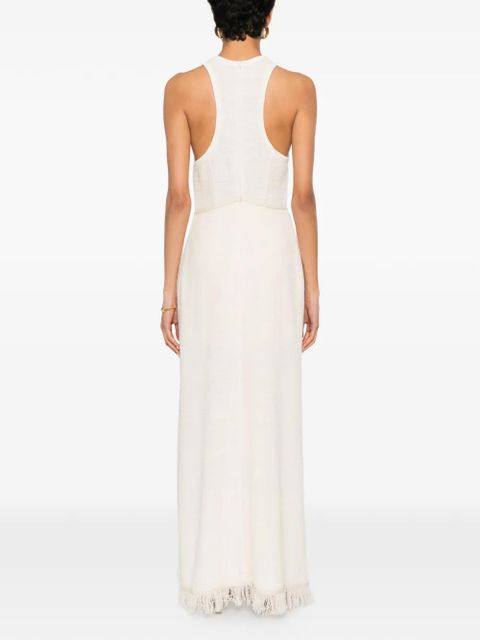 Nanushka Rayen frayed draped midi dress - Neutrals