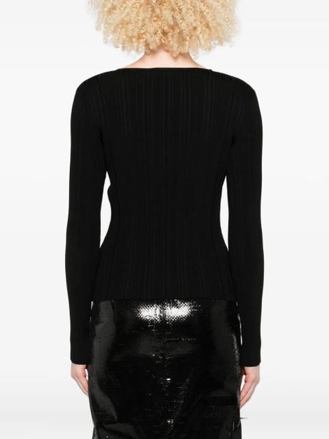 Self-Portrait lace-trimmed ribbed top - Black