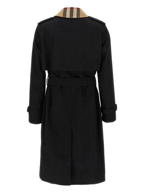 Burberry Check pattern-collar belted trench coat - Black