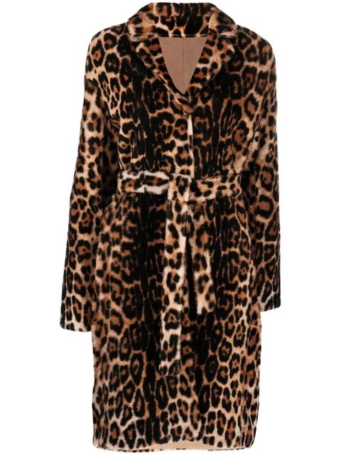 Yves Salomon leopard print belted coat - Brown