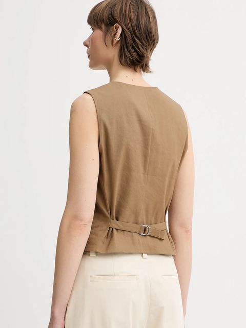 Marc O'Polo kamizelka lniana kolor brązowy jednorzędowa 504095281007