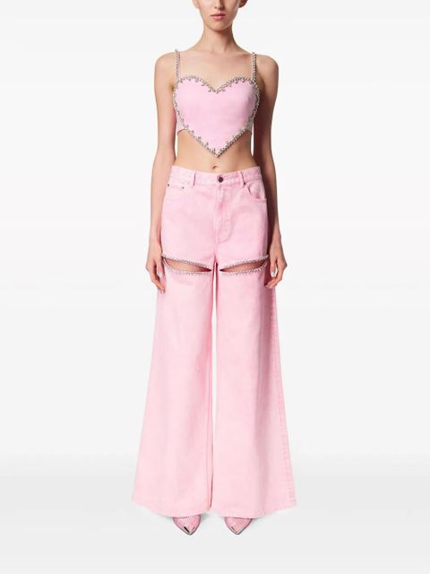 AREA crystal-embellished high-rise wide-leg jeans - Pink