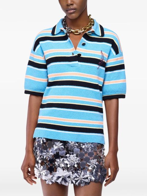 Rabanne striped embroidered polo top - Blue