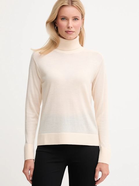 United Colors of Benetton sweter wełniany damski kolor beżowy lekki z golfem 11AHD203Y - zdjęcie produktu nr 1