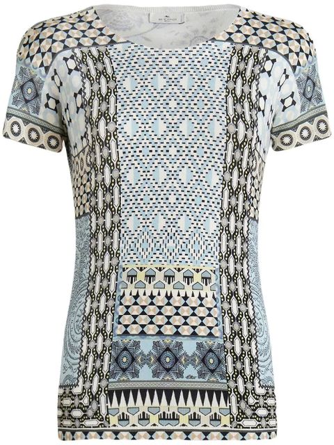 ETRO graphic-print knitted silk T-shirt - Blue - zdjęcie produktu nr 1
