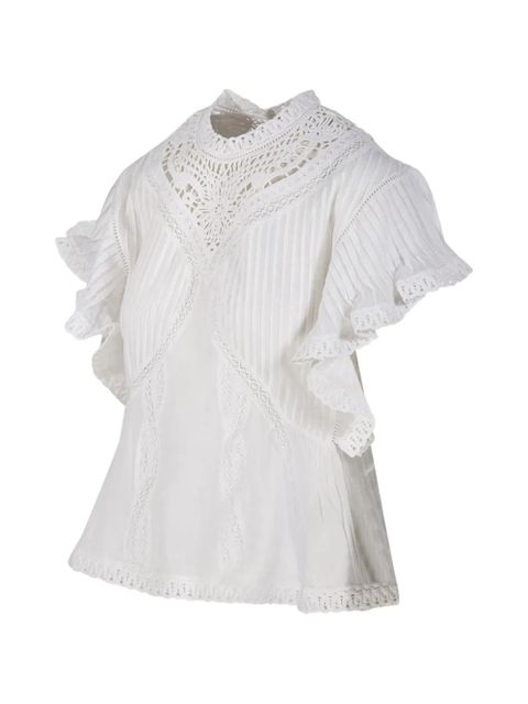 FARM Rio lace-embroidered pleated top - White