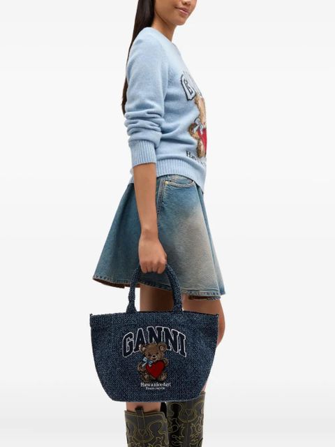 GANNI teddy appliqué tote bag - Blue - zdjęcie produktu nr 2
