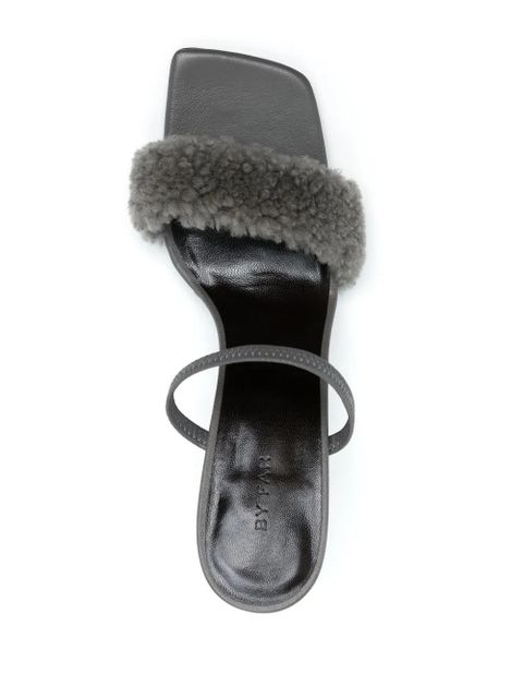 BY FAR shearling-strap open toe mules - Grey