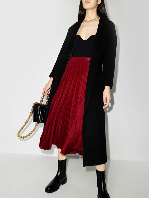 Valentino Garavani floral-lace pleated midi skirt - Red