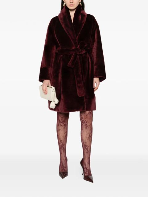 Nour Hammour Juno belted fur coat - Red - zdjęcie produktu nr 2