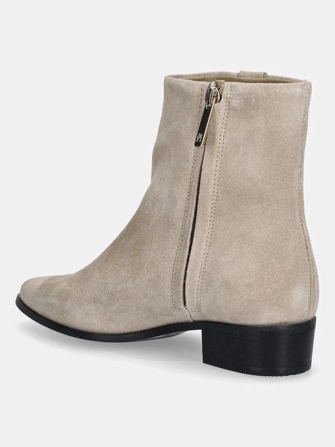Tommy Hilfiger botki zamszowe TH SUEDE POINTY ZIP BOOTIE damskie kolor beżowy na słupku FW0FW08981