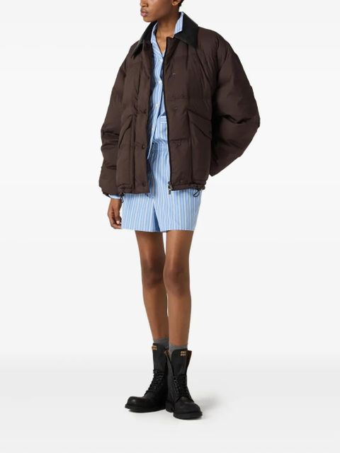 Miu Miu leather-collar puffer jacket - Brown