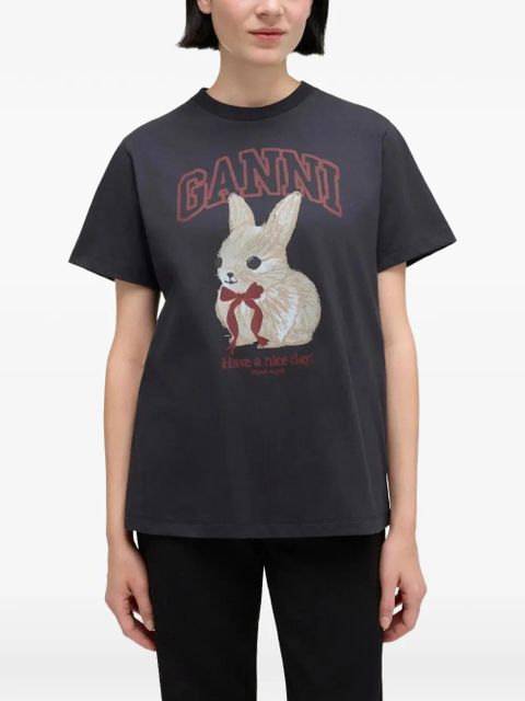 GANNI rabbit-print T-shirt - Grey