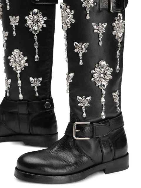 Dolce & Gabbana crystal-embellished buckle boots - Black