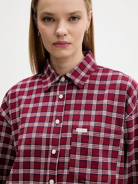 Guess Jeans koszula bawełniana damska kolor bordowy relaxed z kołnierzykiem klasycznym W5BH40 WGMH1