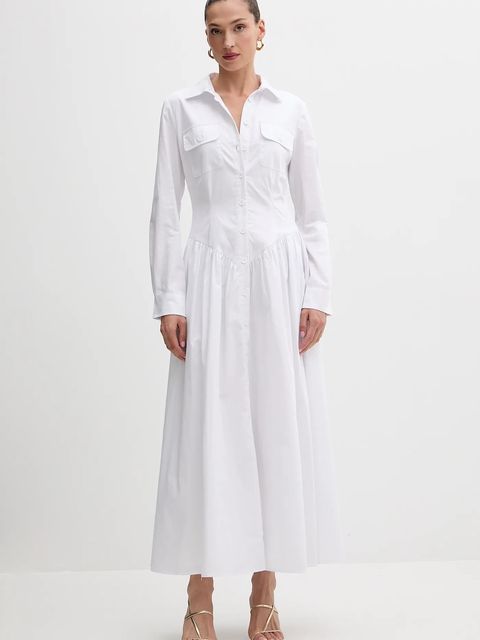 Bardot sukienka bawełniana kolor biały maxi rozkloszowana 60066DB - zdjęcie produktu nr 1