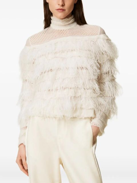 TWINSET feather-embellished ruffled jumper - White - zdjęcie produktu nr 2
