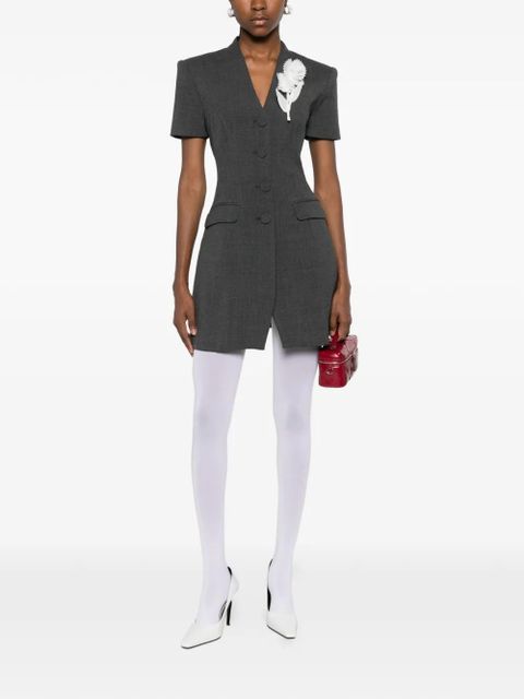 Self-Portrait floral-brooch mini dress - Grey - zdjęcie produktu nr 2