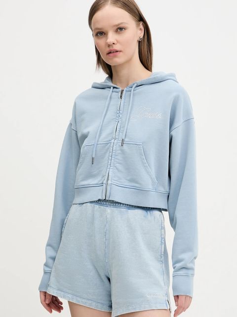 Guess Originals bluza bawełniana damska kolor niebieski z kapturem gładka W5RQ13 K68I1 - zdjęcie produktu nr 1