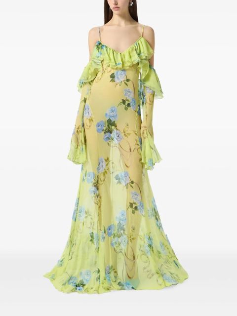 Blumarine ruffled floral maxi dress - Green