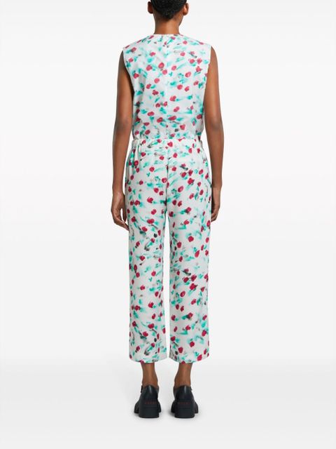 Marni floral-print cropped trousers - White