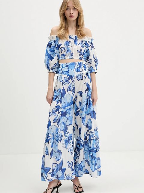 Farm Rio spodnie bawełniane damskie kolor niebieski szerokie high waist 344715 - zdjęcie produktu nr 2