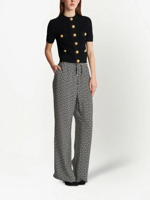 Balmain embossed-button short-sleeve cardigan - Black