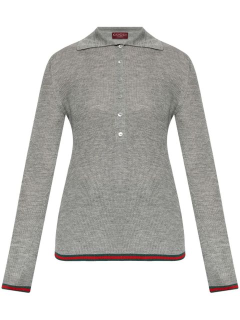 Gucci Web-Stripe trim polo top - Grey - zdjęcie produktu nr 1