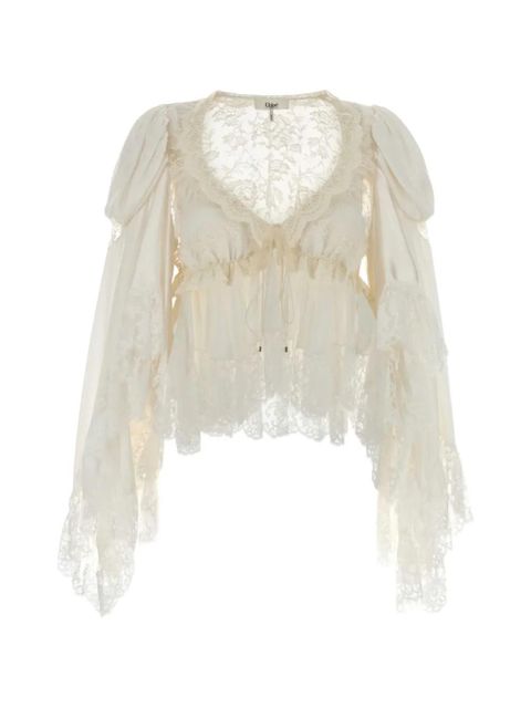 Chloé floral-lace satin blouse - White - zdjęcie produktu nr 1