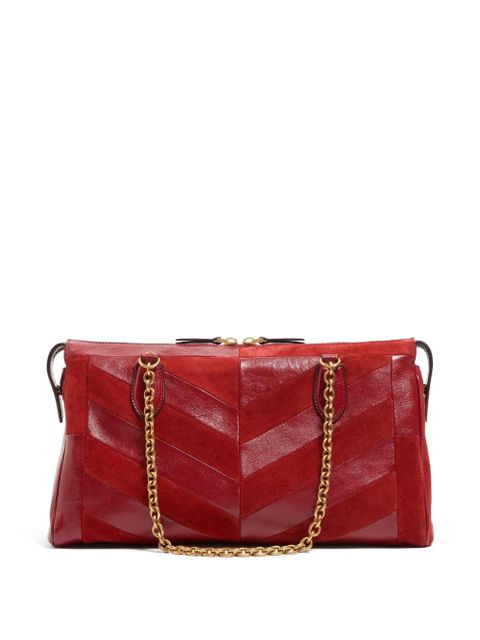 Valentino Garavani Panthea medium shoulder bag in suede and nappa with Chevron motif - Red - zdjęcie produktu nr 2