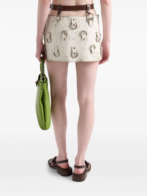 Prada ring-detail leather mini skirt - White