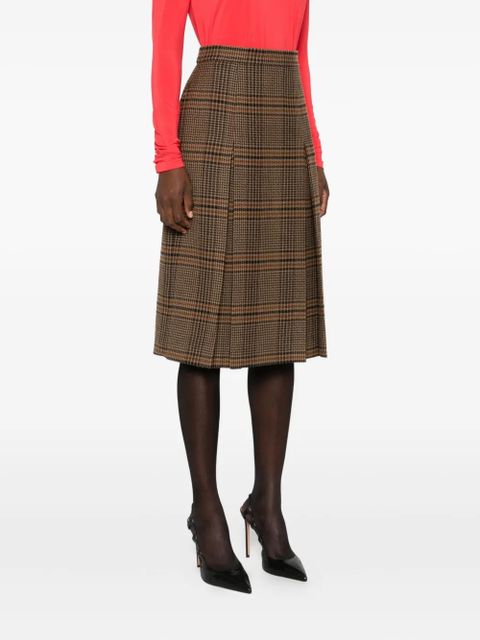 Saint Laurent pleated plaid midi skirt - Brown