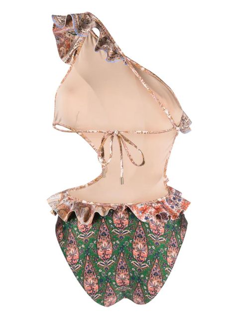 ZIMMERMANN Devi ruffled one-shoulder swimsuit - Neutrals