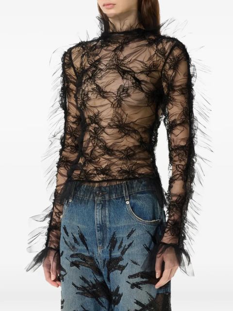 Blumarine ruffled butterfly-motif top - Black