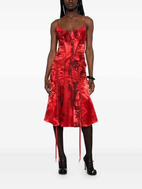 Alexander McQueen lace-up floral-print dress - Red - zdjęcie produktu nr 2