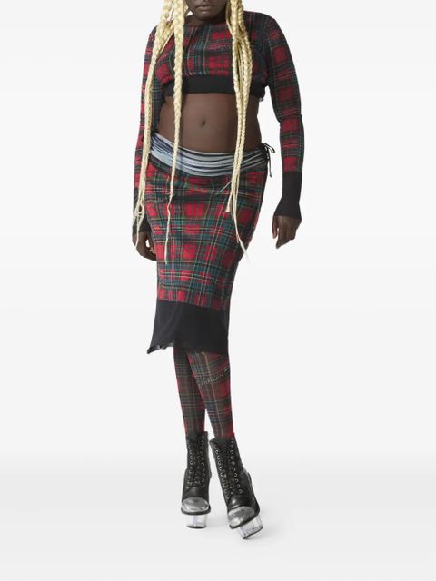 Jean Paul Gaultier tartan-patterned safety pin-print crop top - Red - zdjęcie produktu nr 2