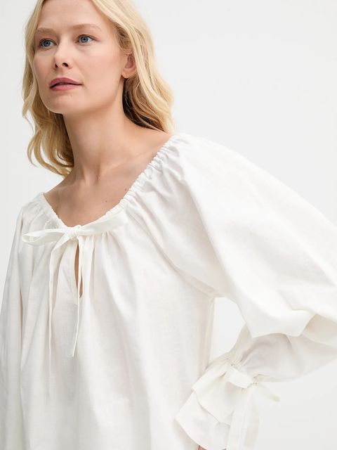 The Sleeper bluzka lniana damska kolor beżowy gładka CHBL06P009N