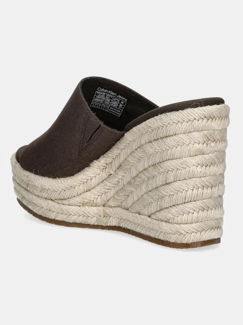 Calvin Klein Jeans klapki WEDGE ROPE SLIDE MG damskie kolor brązowy na koturnie YW0YW01699