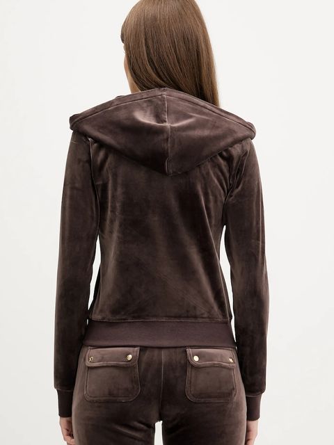 Juicy Couture bluza ROBERTSON HOODIE damska kolor brązowy z kapturem z aplikacją JCAP176G