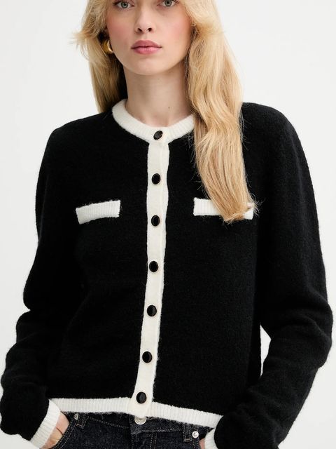 Gestuz kardigan wełniany damski kolor czarny lekki 10910459